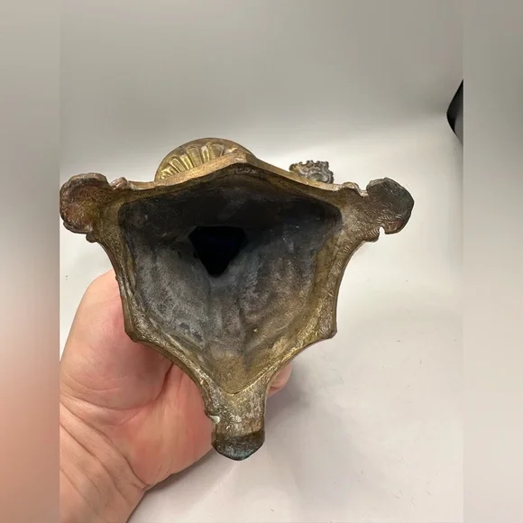 Altar Brass Jesus Christ Crucifix Cross Candle Holder Holy Water Dish Catholic - Picture 4 of 4